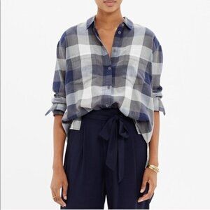 Madewell Blue Gray Buffalo Plaid Boyfriend Button Up Shirt Sz XS